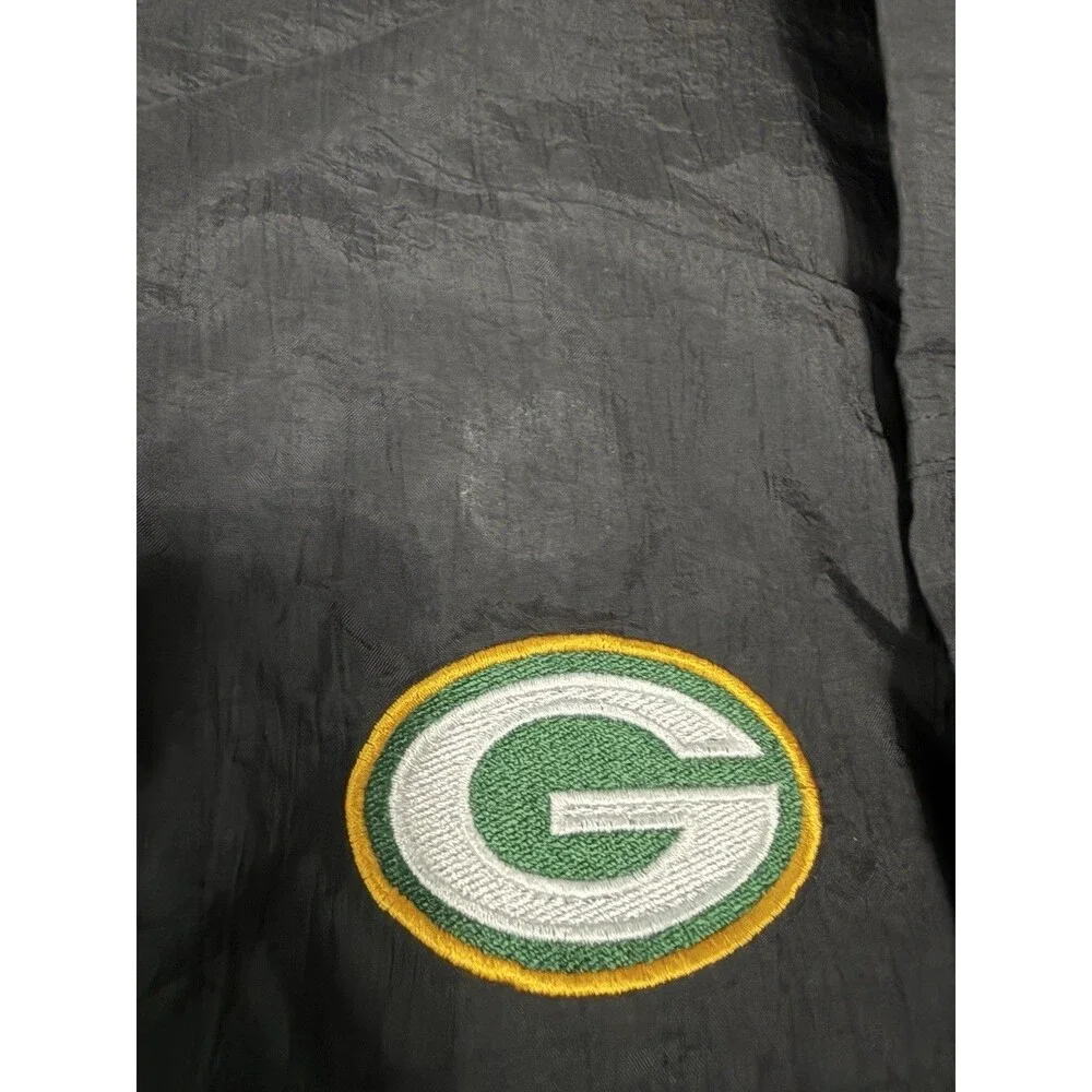 Vintage Green Bay Packers Mens Size 2XL Logo Athletic Black Windbreaker Pullover